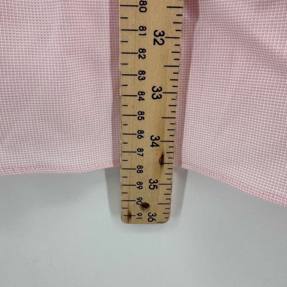 David Donahue Dress Shirt Mens 16.5 36/37 Pink Trim Fit Micro Check Cotton - Picture 8 of 9